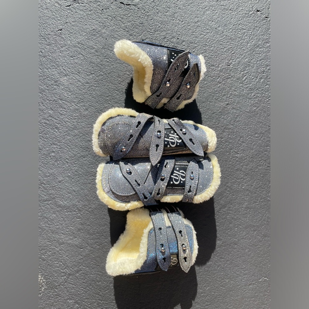 Silver/Blue Open Front Boots